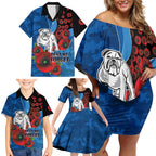 Canterbury-Bankstown Bulldogs ANZAC Personalised Family Matching Off Shoulder Short Dress and Hawaiian Shirt Lest We Forget Poppy Camo