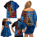 Canterbury-Bankstown Bulldogs ANZAC Personalised Family Matching Off Shoulder Short Dress and Hawaiian Shirt Lest We Forget Poppy Camo