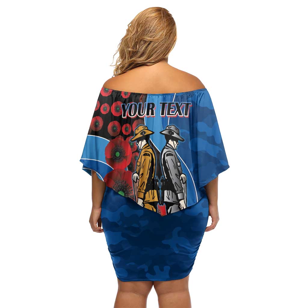Canterbury-Bankstown Bulldogs ANZAC Personalised Family Matching Off Shoulder Short Dress and Hawaiian Shirt Lest We Forget Poppy Camo