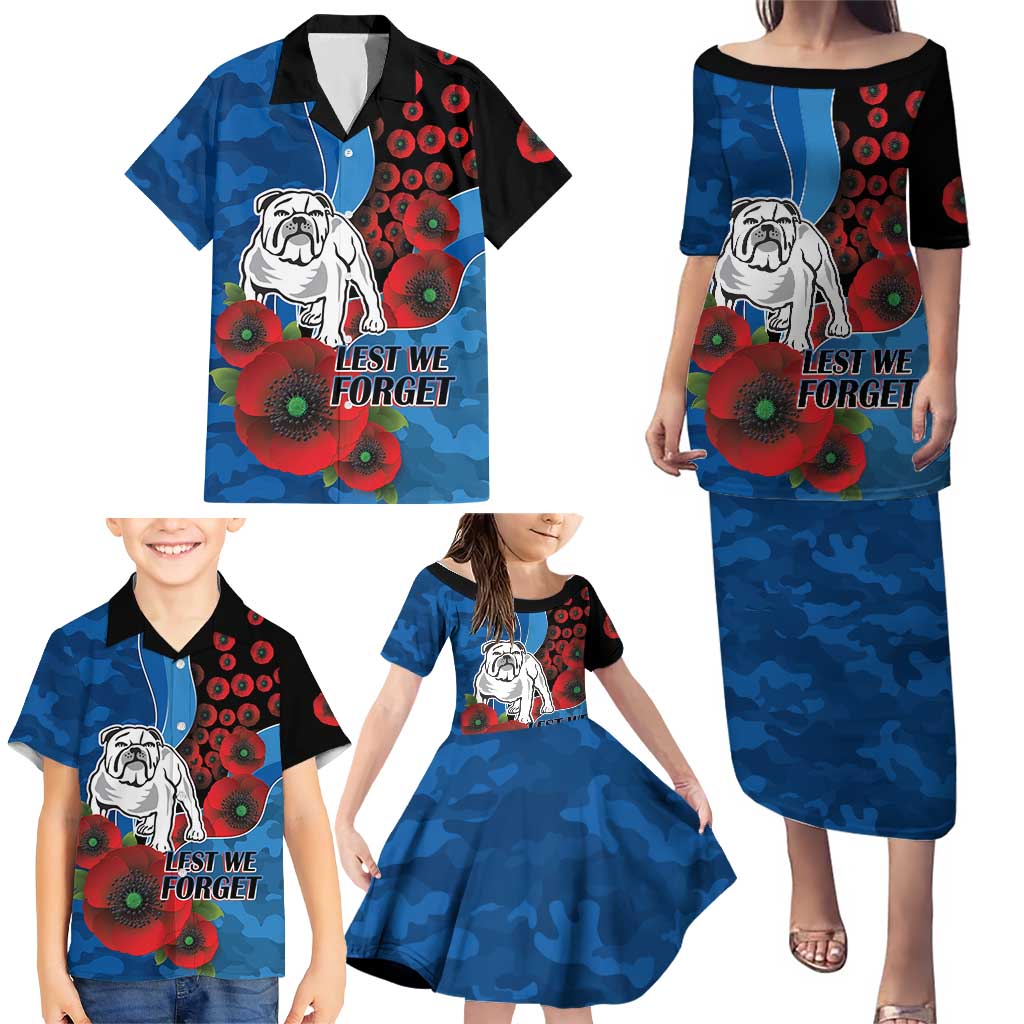 Canterbury-Bankstown Bulldogs ANZAC Personalised Family Matching Puletasi and Hawaiian Shirt Lest We Forget Poppy Camo
