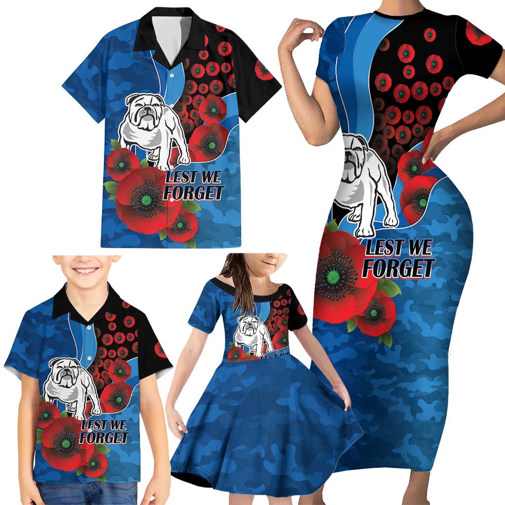Canterbury-Bankstown Bulldogs ANZAC Personalised Family Matching Short Sleeve Bodycon Dress and Hawaiian Shirt Lest We Forget Poppy Camo