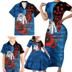 Canterbury-Bankstown Bulldogs ANZAC Personalised Family Matching Short Sleeve Bodycon Dress and Hawaiian Shirt Lest We Forget Poppy Camo