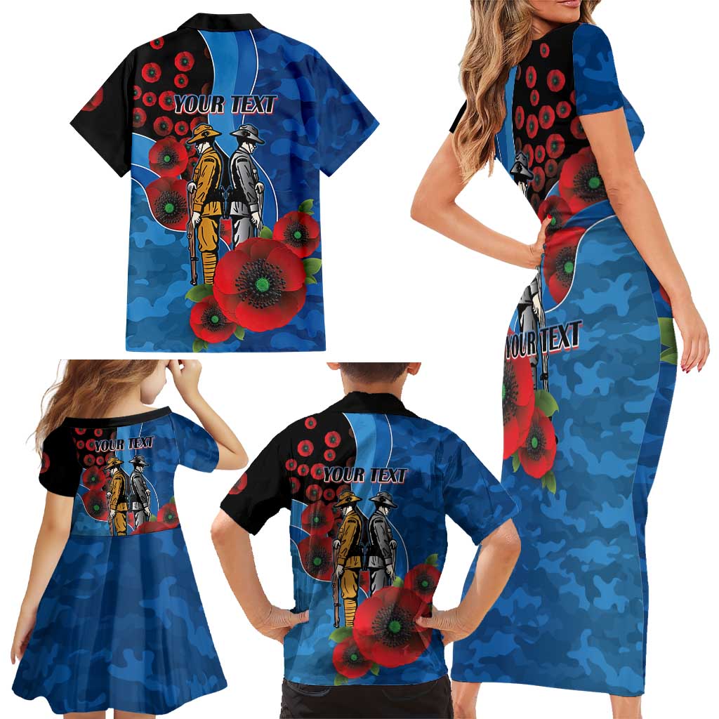 Canterbury-Bankstown Bulldogs ANZAC Personalised Family Matching Short Sleeve Bodycon Dress and Hawaiian Shirt Lest We Forget Poppy Camo
