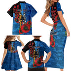 Canterbury-Bankstown Bulldogs ANZAC Personalised Family Matching Short Sleeve Bodycon Dress and Hawaiian Shirt Lest We Forget Poppy Camo