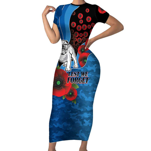 Canterbury-Bankstown Bulldogs ANZAC Personalised Family Matching Short Sleeve Bodycon Dress and Hawaiian Shirt Lest We Forget Poppy Camo