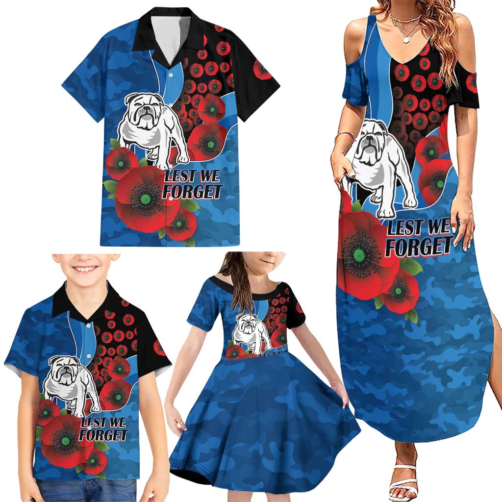 Canterbury-Bankstown Bulldogs ANZAC Personalised Family Matching Summer Maxi Dress and Hawaiian Shirt Lest We Forget Poppy Camo