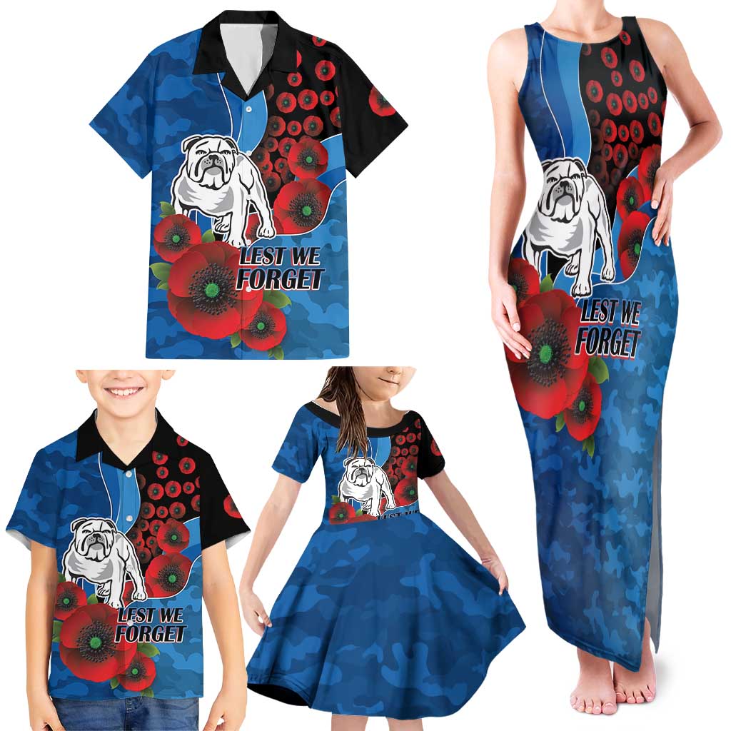Canterbury-Bankstown Bulldogs ANZAC Personalised Family Matching Tank Maxi Dress and Hawaiian Shirt Lest We Forget Poppy Camo