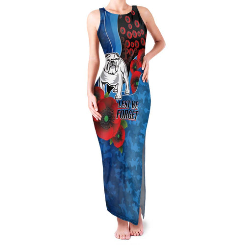 Canterbury-Bankstown Bulldogs ANZAC Personalised Family Matching Tank Maxi Dress and Hawaiian Shirt Lest We Forget Poppy Camo