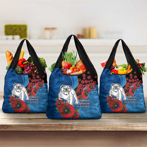 Canterbury-Bankstown Bulldogs ANZAC Personalised Grocery Bag Lest We Forget Poppy Camo