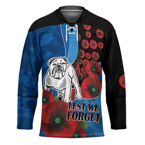 Canterbury-Bankstown Bulldogs ANZAC Personalised Hockey Jersey Lest We Forget Poppy Camo