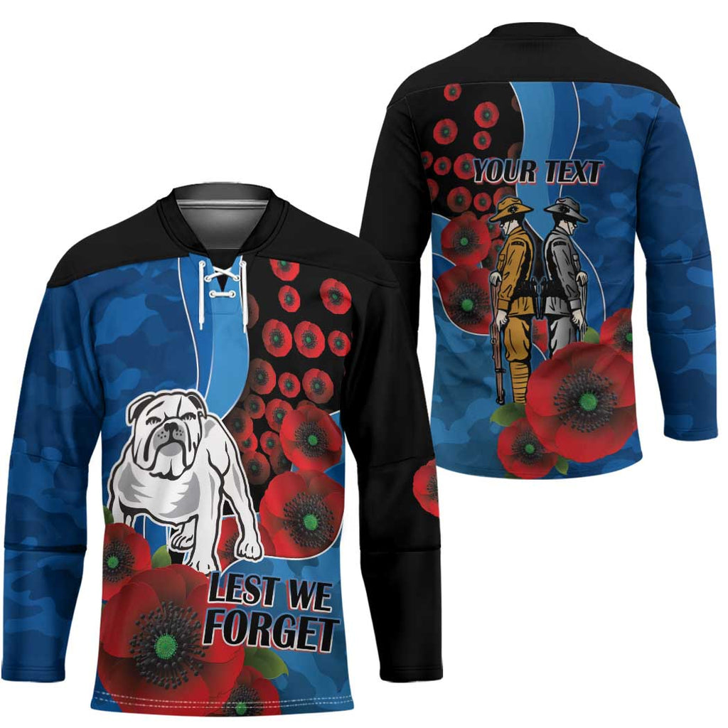 Canterbury-Bankstown Bulldogs ANZAC Personalised Hockey Jersey Lest We Forget Poppy Camo