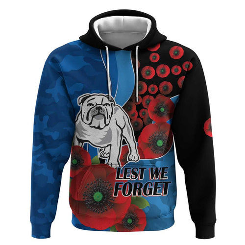 Canterbury-Bankstown Bulldogs ANZAC Personalised Hoodie Lest We Forget Poppy Camo