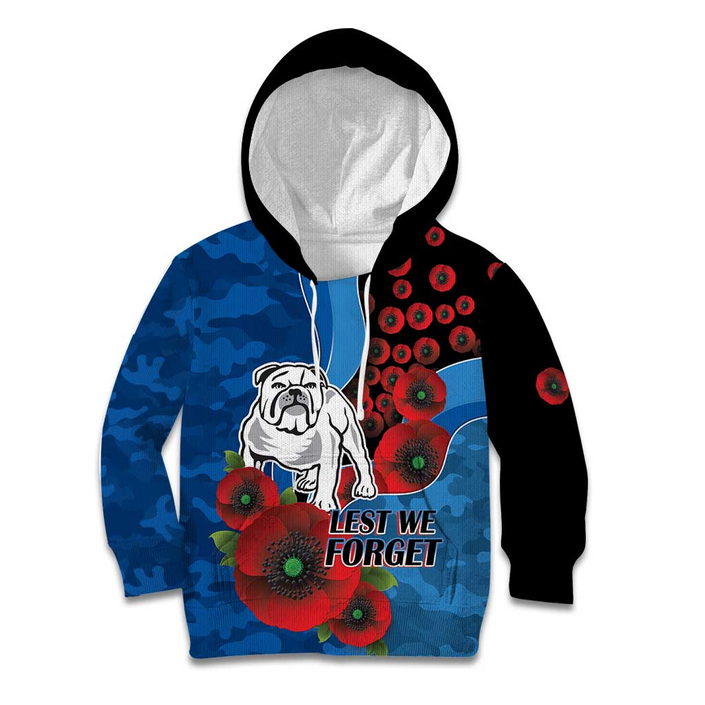 Canterbury-Bankstown Bulldogs ANZAC Personalised Kid Hoodie Lest We Forget Poppy Camo