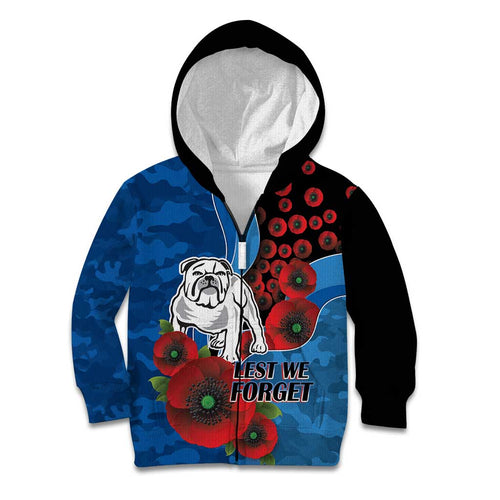 Canterbury-Bankstown Bulldogs ANZAC Personalised Kid Hoodie Lest We Forget Poppy Camo