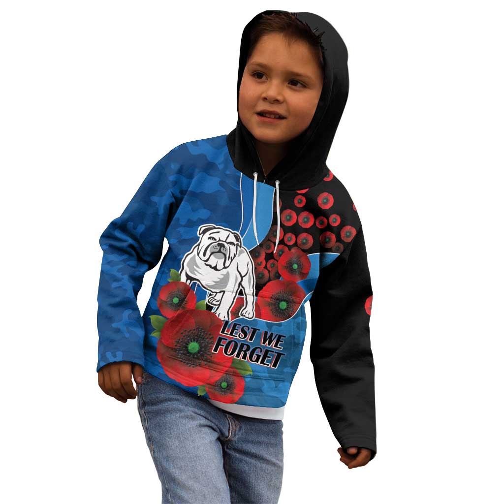 Canterbury-Bankstown Bulldogs ANZAC Personalised Kid Hoodie Lest We Forget Poppy Camo