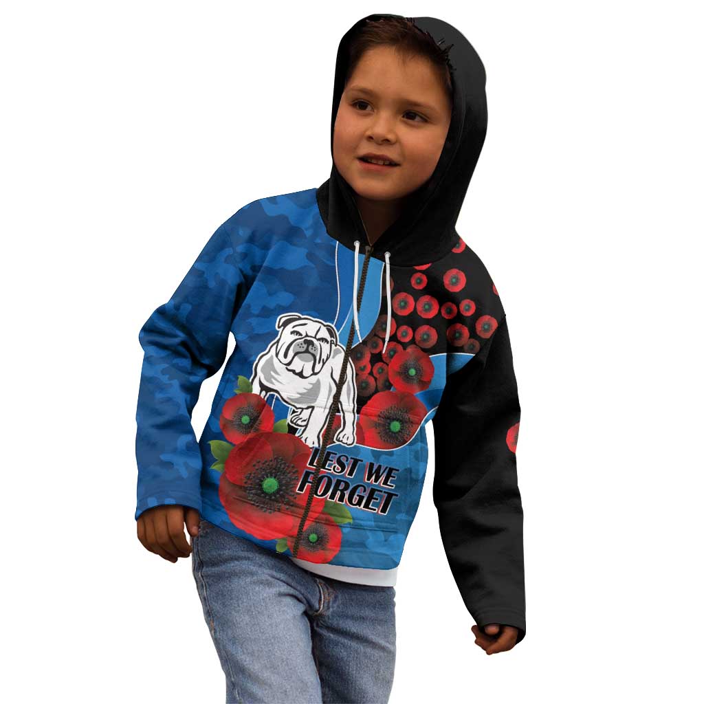 Canterbury-Bankstown Bulldogs ANZAC Personalised Kid Hoodie Lest We Forget Poppy Camo