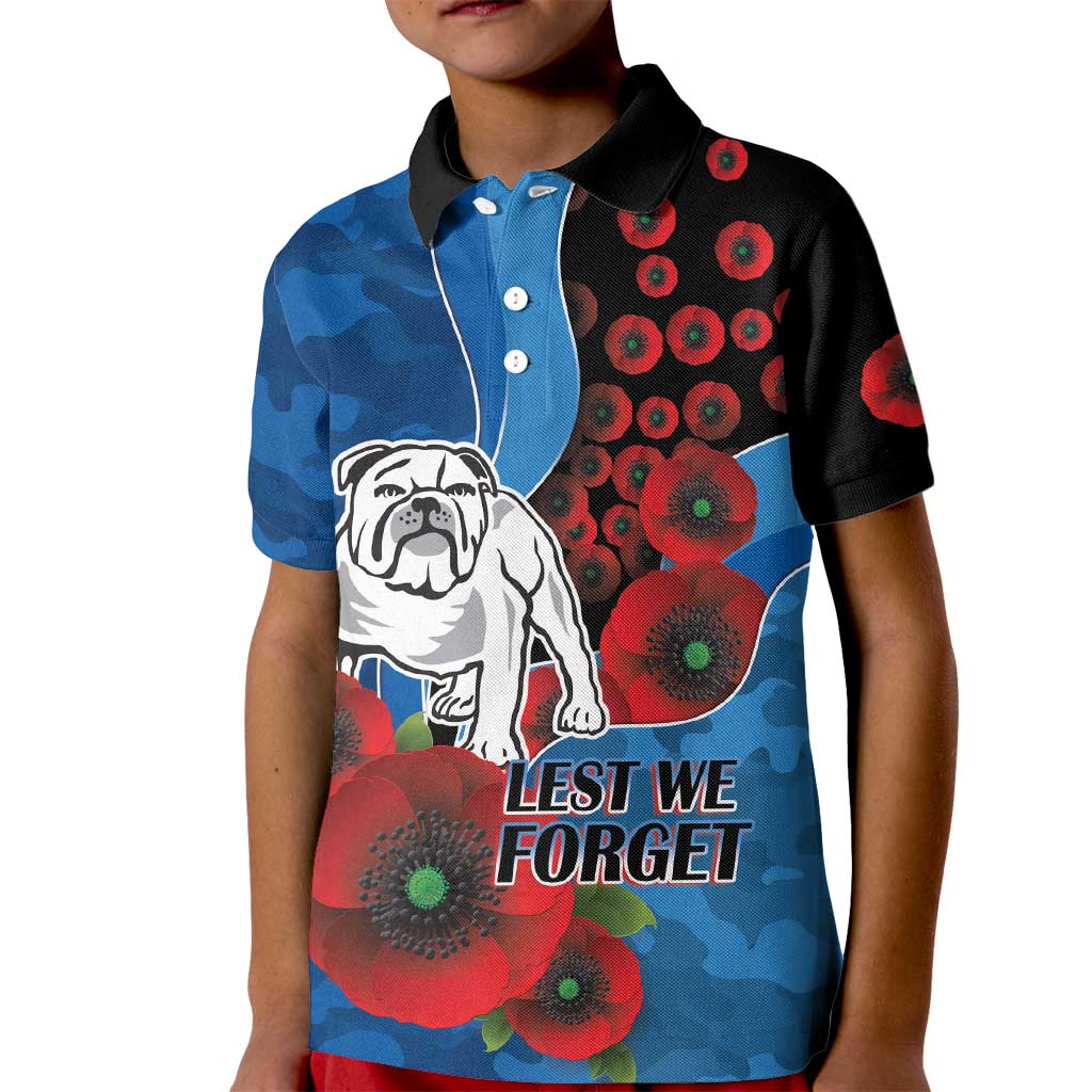 Canterbury-Bankstown Bulldogs ANZAC Personalised Kid Polo Shirt Lest We Forget Poppy Camo