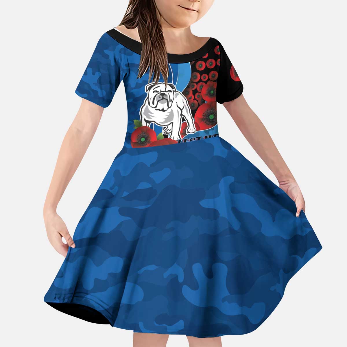Canterbury-Bankstown Bulldogs ANZAC Personalised Kid Short Sleeve Dress Lest We Forget Poppy Camo