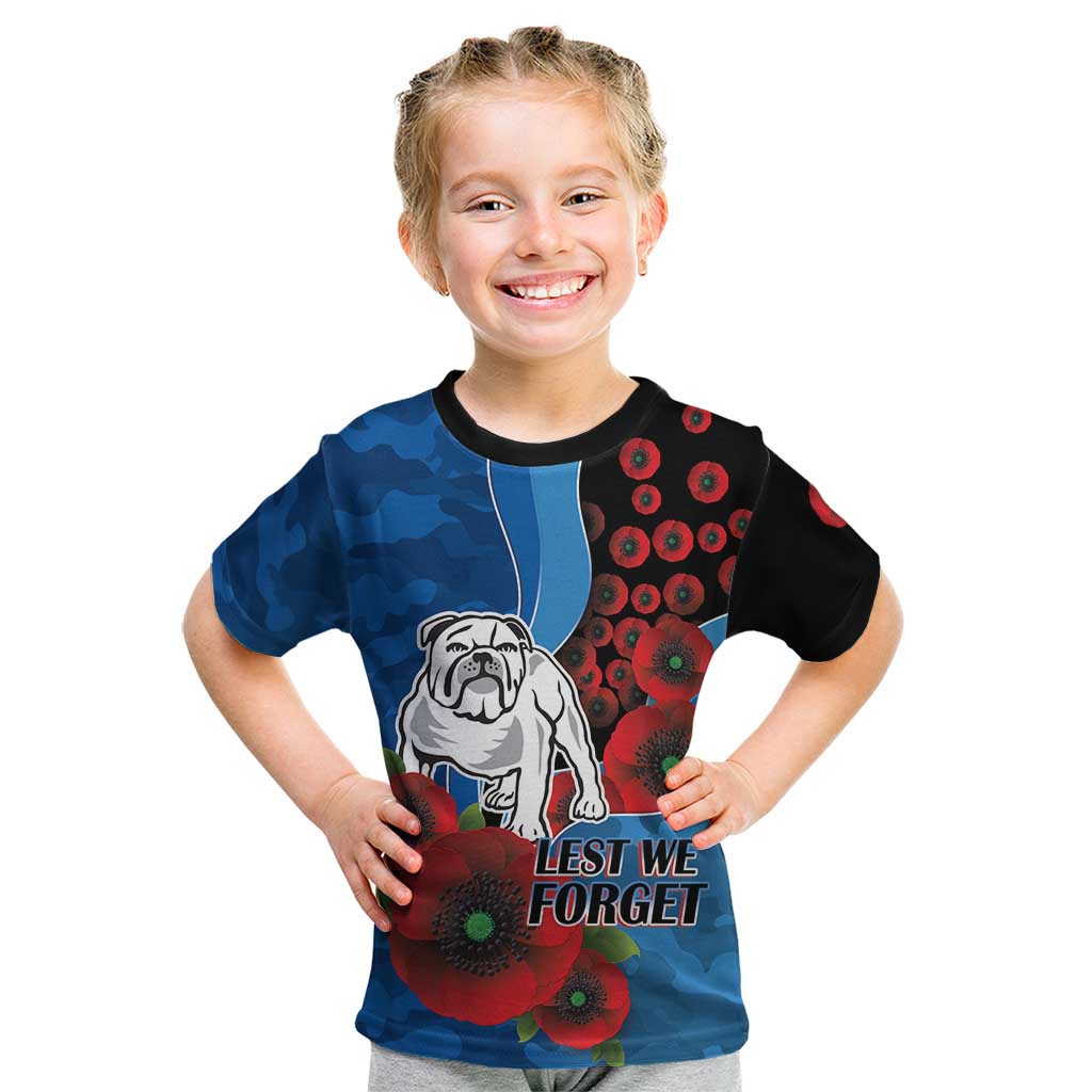 Canterbury-Bankstown Bulldogs ANZAC Personalised Kid T Shirt Lest We Forget Poppy Camo
