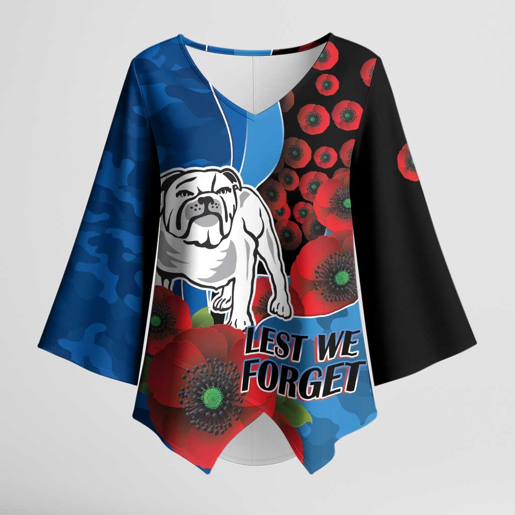 Canterbury-Bankstown Bulldogs ANZAC Personalised Kimono Sleeve Blouse Lest We Forget Poppy Camo