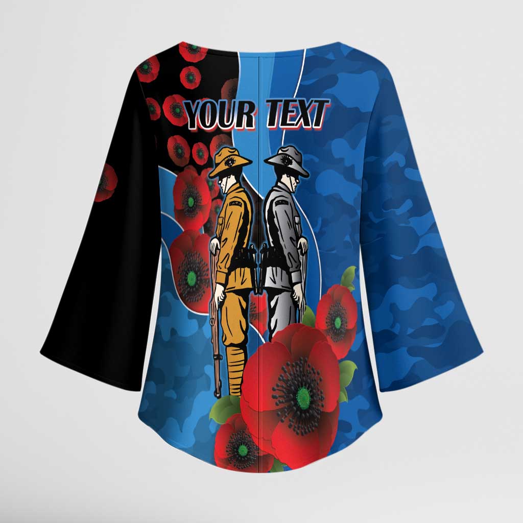 Canterbury-Bankstown Bulldogs ANZAC Personalised Kimono Sleeve Blouse Lest We Forget Poppy Camo