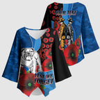 Canterbury-Bankstown Bulldogs ANZAC Personalised Kimono Sleeve Blouse Lest We Forget Poppy Camo