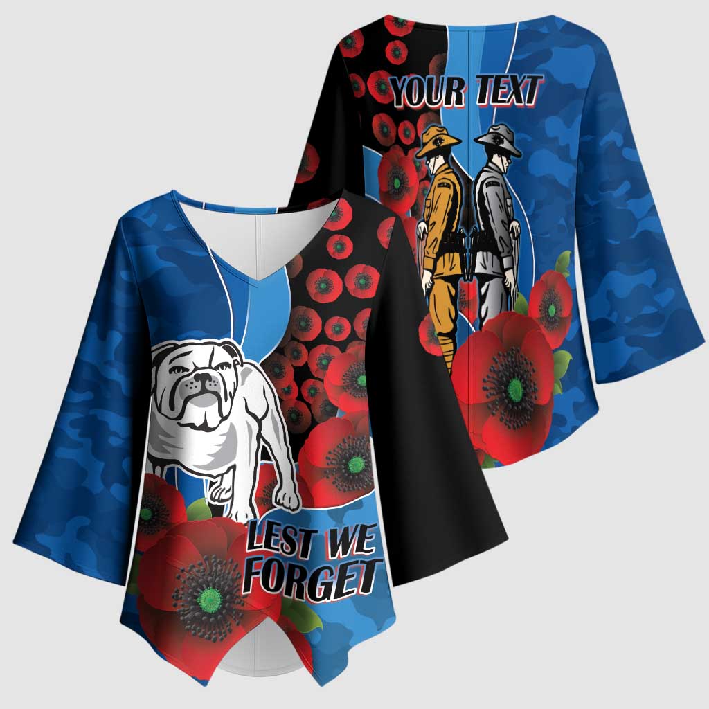 Canterbury-Bankstown Bulldogs ANZAC Personalised Kimono Sleeve Blouse Lest We Forget Poppy Camo