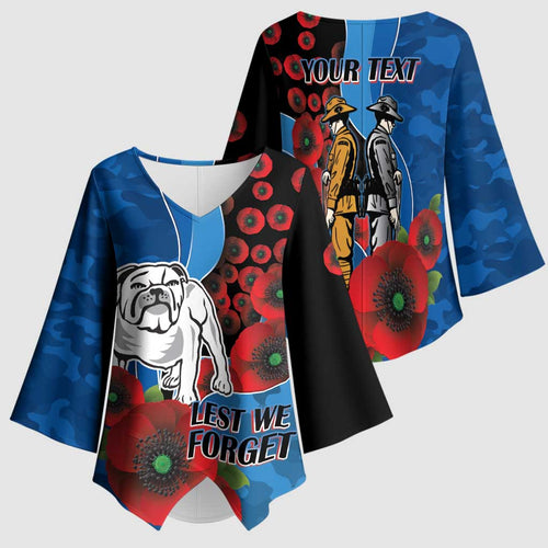 Canterbury-Bankstown Bulldogs ANZAC Personalised Kimono Sleeve Blouse Lest We Forget Poppy Camo