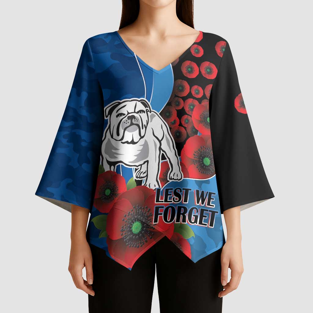 Canterbury-Bankstown Bulldogs ANZAC Personalised Kimono Sleeve Blouse Lest We Forget Poppy Camo