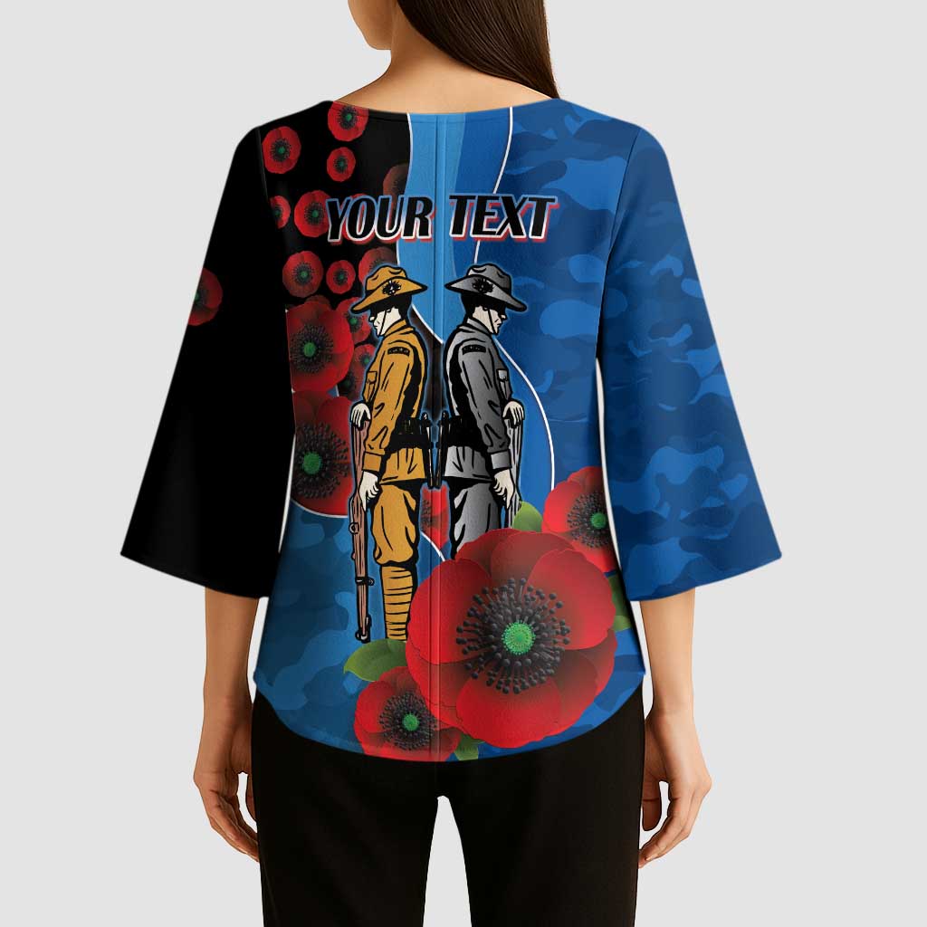 Canterbury-Bankstown Bulldogs ANZAC Personalised Kimono Sleeve Blouse Lest We Forget Poppy Camo