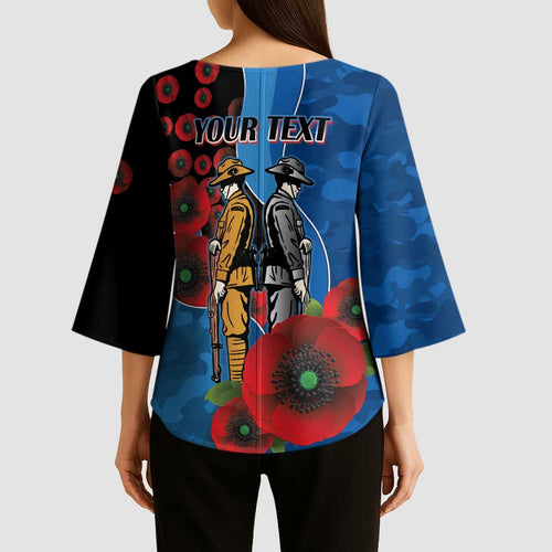 Canterbury-Bankstown Bulldogs ANZAC Personalised Kimono Sleeve Blouse Lest We Forget Poppy Camo
