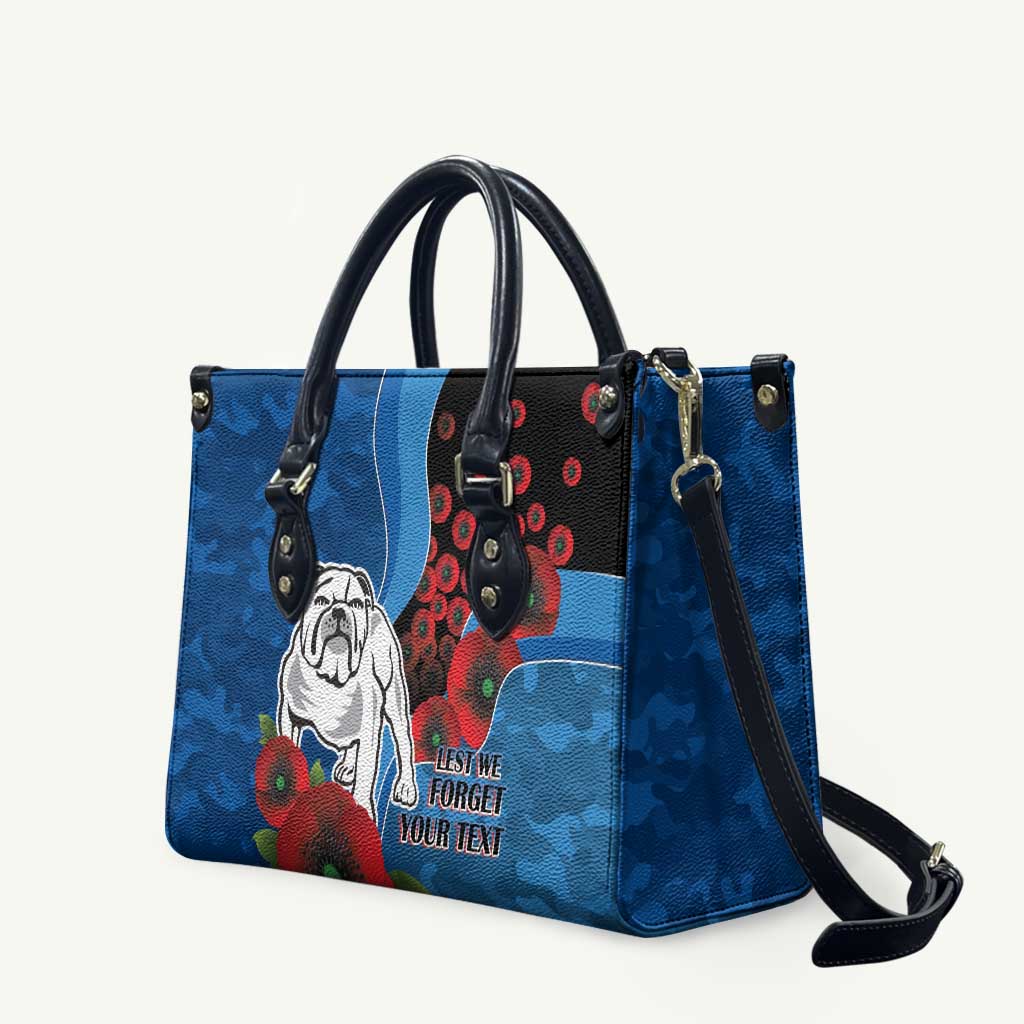 Canterbury-Bankstown Bulldogs ANZAC Personalised Leather Bag Lest We Forget Poppy Camo