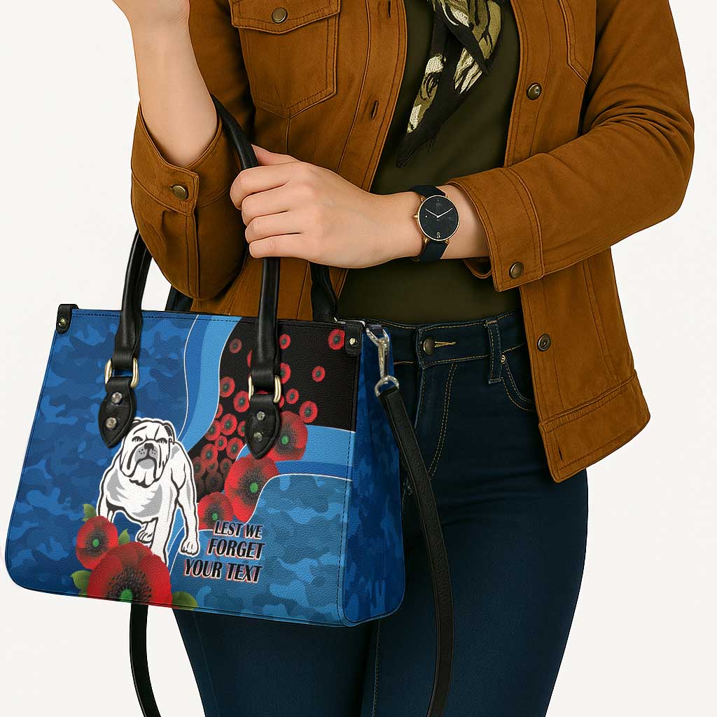 Canterbury-Bankstown Bulldogs ANZAC Personalised Leather Bag Lest We Forget Poppy Camo