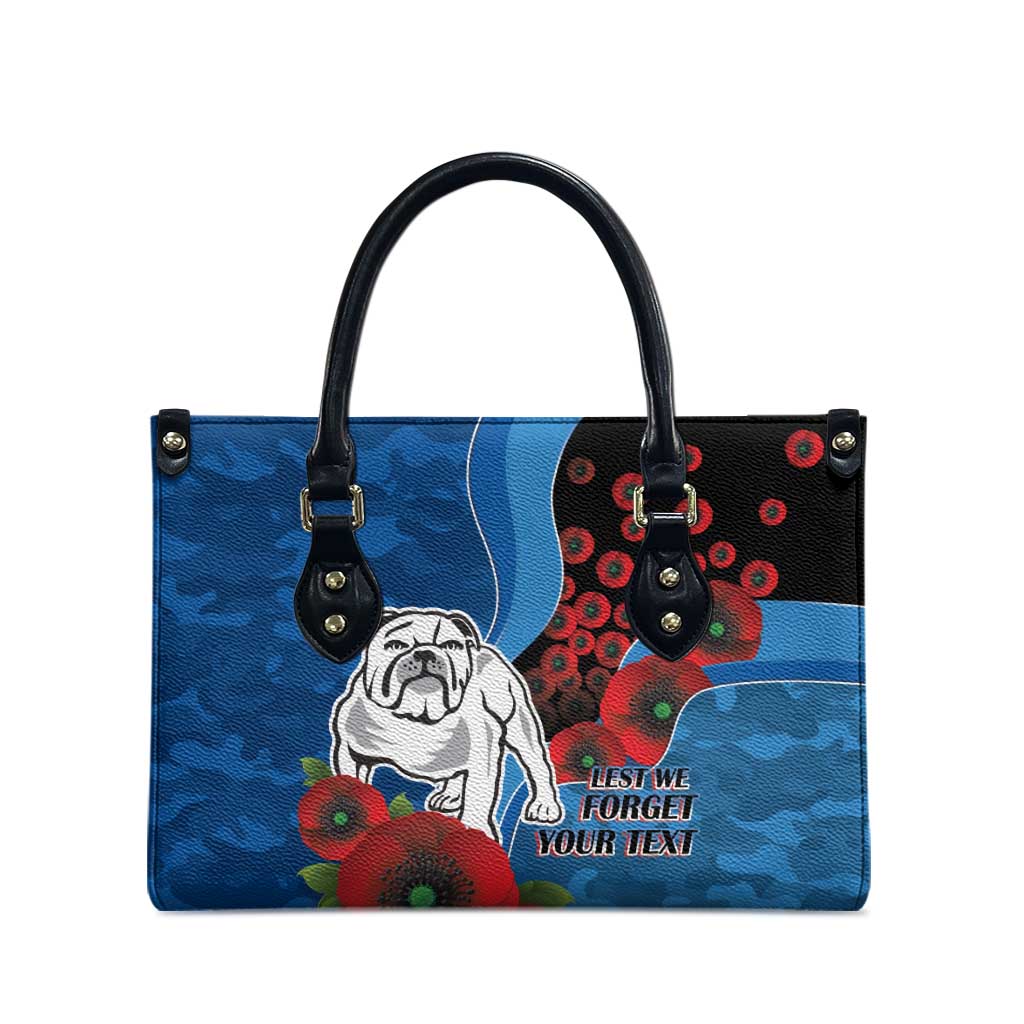Canterbury-Bankstown Bulldogs ANZAC Personalised Leather Bag Lest We Forget Poppy Camo