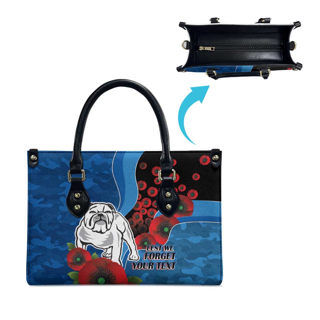 Canterbury-Bankstown Bulldogs ANZAC Personalised Leather Bag Lest We Forget Poppy Camo