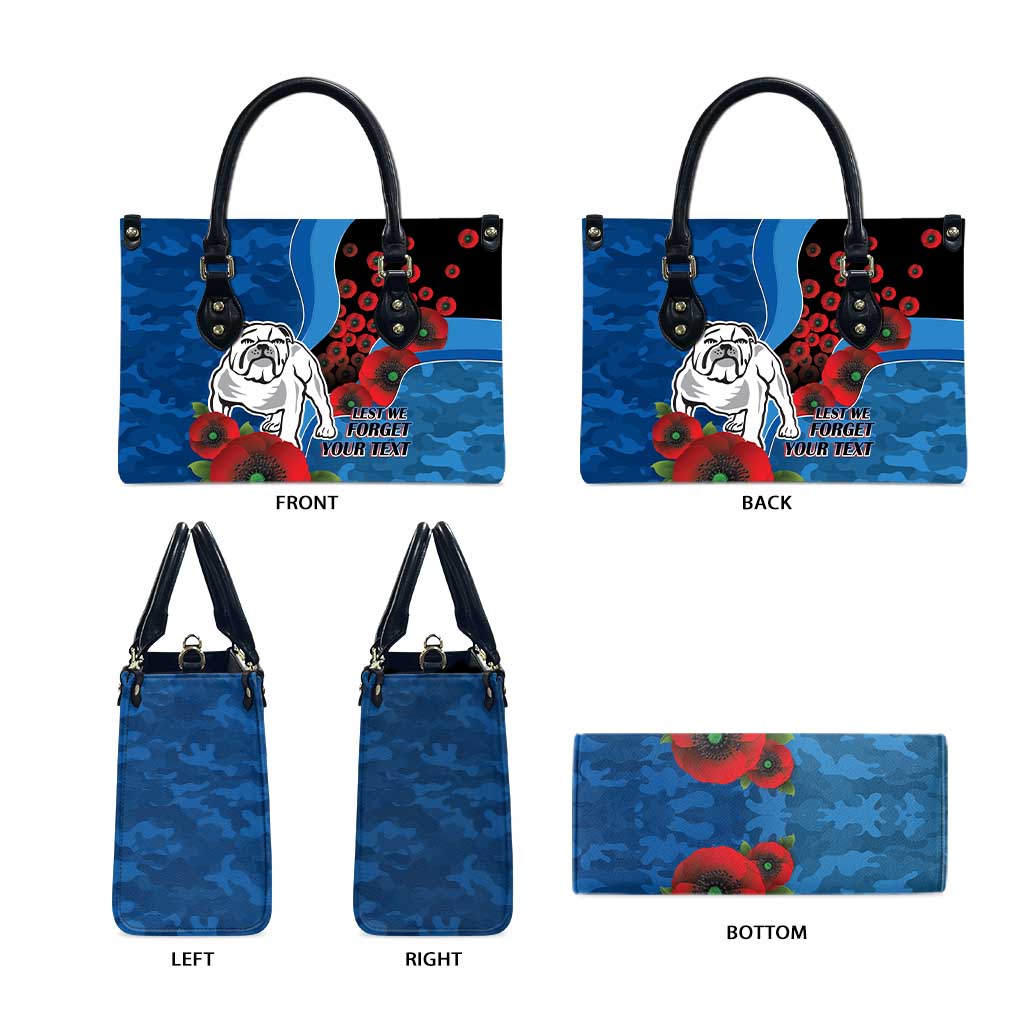Canterbury-Bankstown Bulldogs ANZAC Personalised Leather Bag Lest We Forget Poppy Camo