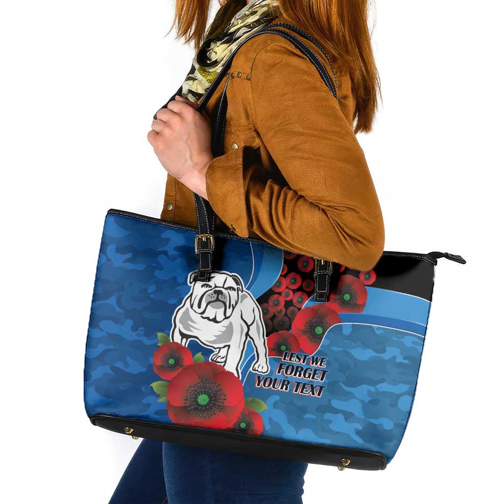 Canterbury-Bankstown Bulldogs ANZAC Personalised Leather Tote Bag Lest We Forget Poppy Camo