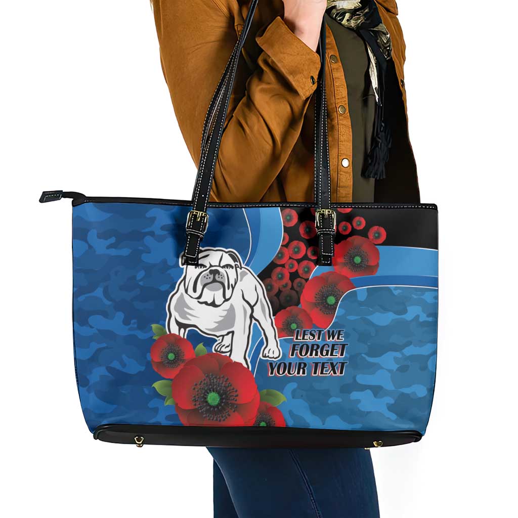 Canterbury-Bankstown Bulldogs ANZAC Personalised Leather Tote Bag Lest We Forget Poppy Camo