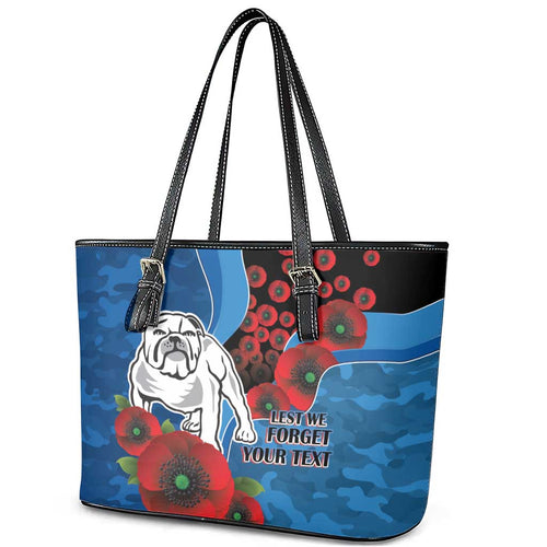Canterbury-Bankstown Bulldogs ANZAC Personalised Leather Tote Bag Lest We Forget Poppy Camo