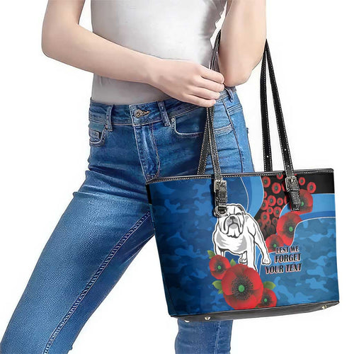 Canterbury-Bankstown Bulldogs ANZAC Personalised Leather Tote Bag Lest We Forget Poppy Camo