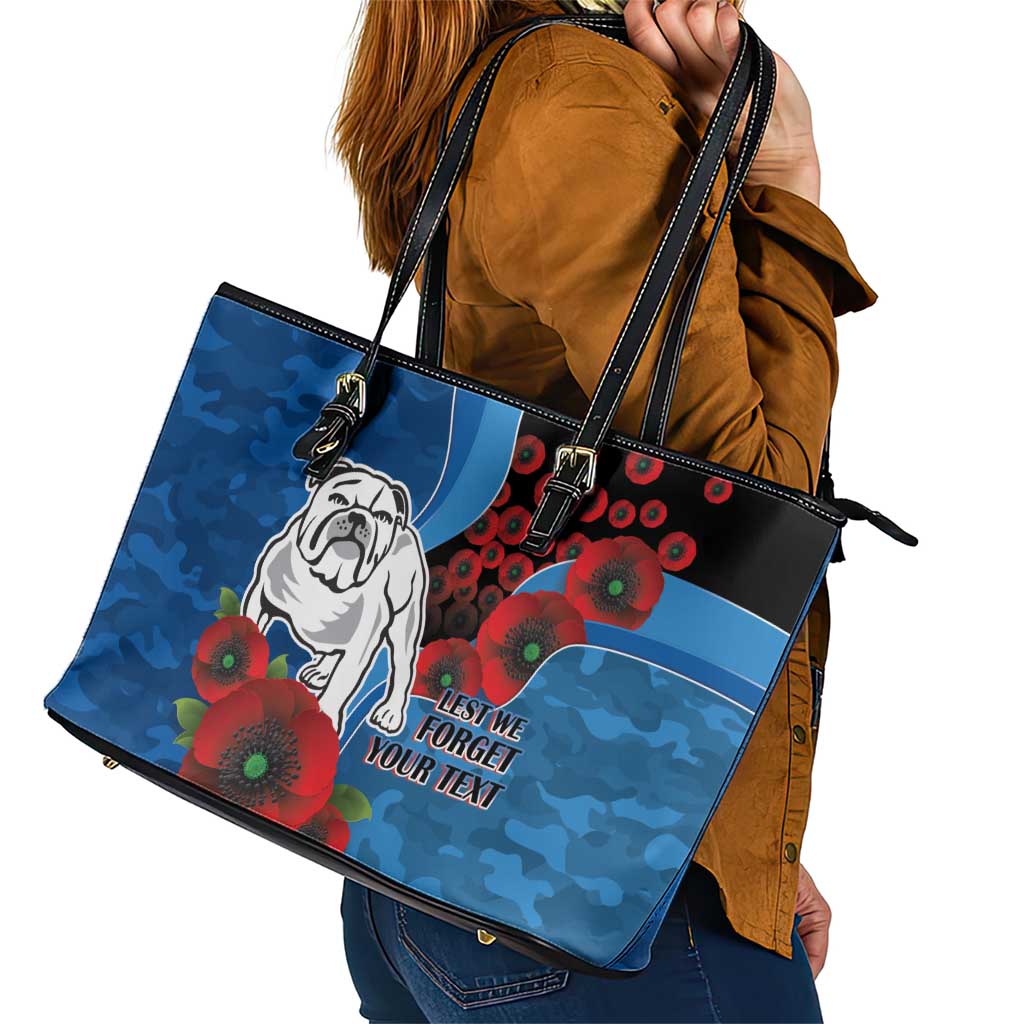 Canterbury-Bankstown Bulldogs ANZAC Personalised Leather Tote Bag Lest We Forget Poppy Camo
