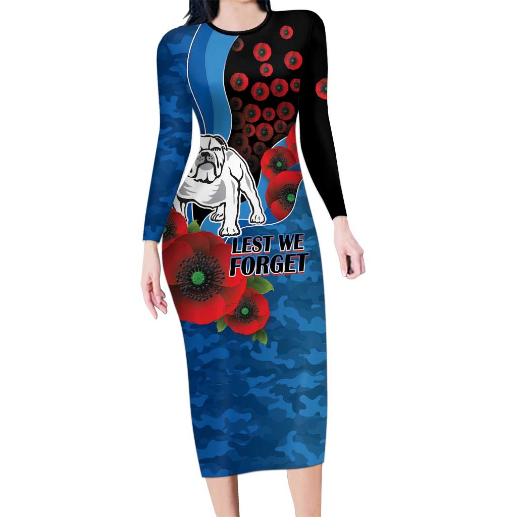 Canterbury-Bankstown Bulldogs ANZAC Personalised Long Sleeve Bodycon Dress Lest We Forget Poppy Camo