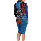 Canterbury-Bankstown Bulldogs ANZAC Personalised Long Sleeve Bodycon Dress Lest We Forget Poppy Camo