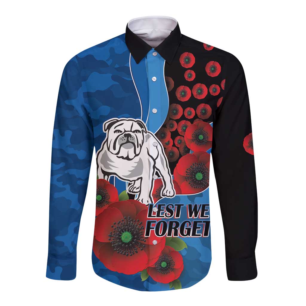 Canterbury-Bankstown Bulldogs ANZAC Personalised Long Sleeve Button Shirt Lest We Forget Poppy Camo