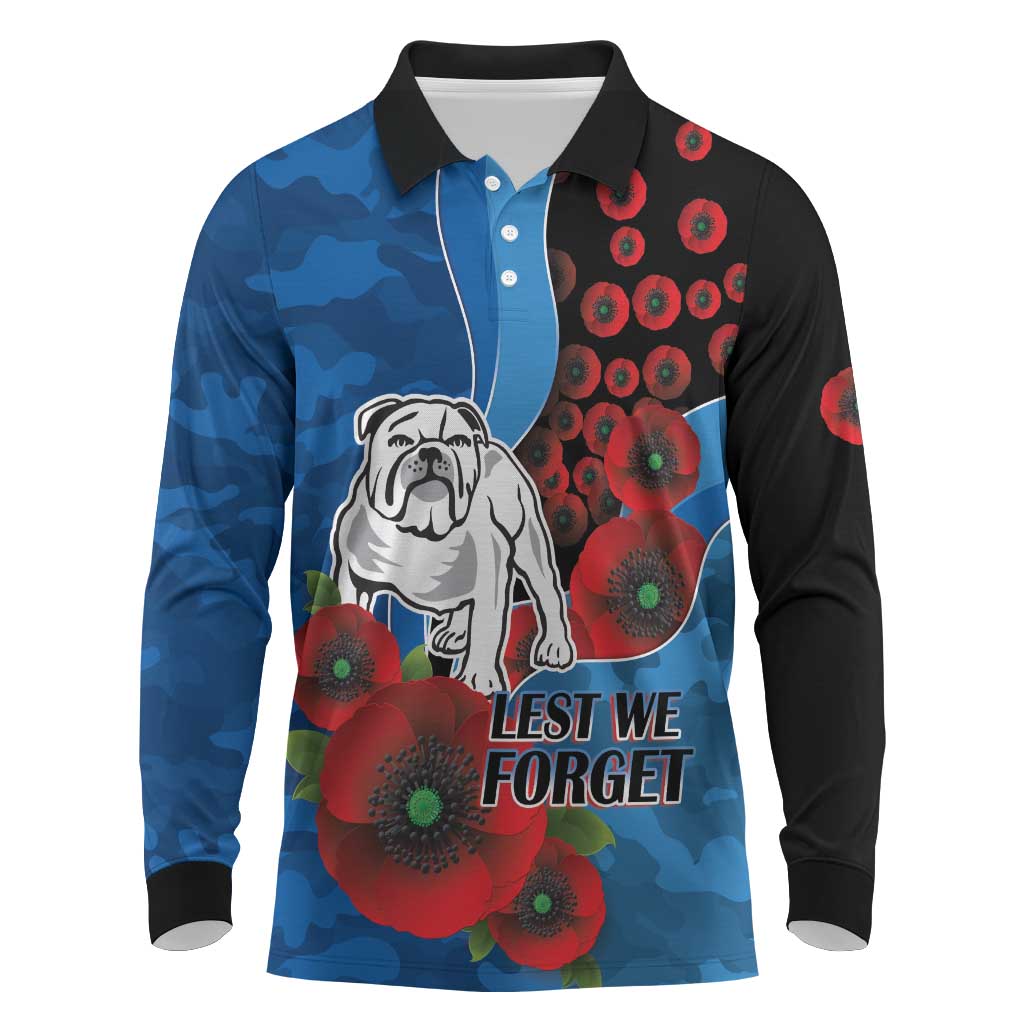 Canterbury-Bankstown Bulldogs ANZAC Personalised Long Sleeve Polo Shirt Lest We Forget Poppy Camo