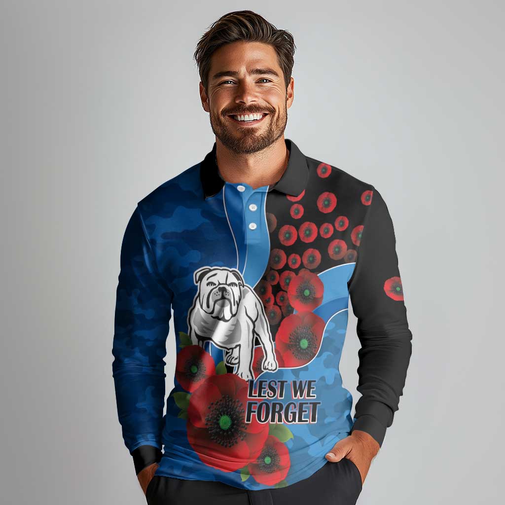 Canterbury-Bankstown Bulldogs ANZAC Personalised Long Sleeve Polo Shirt Lest We Forget Poppy Camo