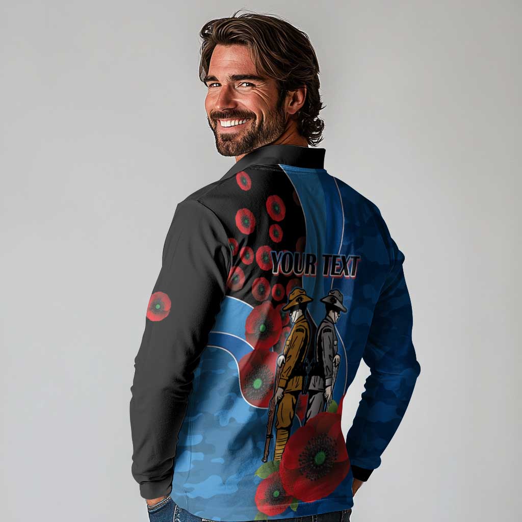 Canterbury-Bankstown Bulldogs ANZAC Personalised Long Sleeve Polo Shirt Lest We Forget Poppy Camo