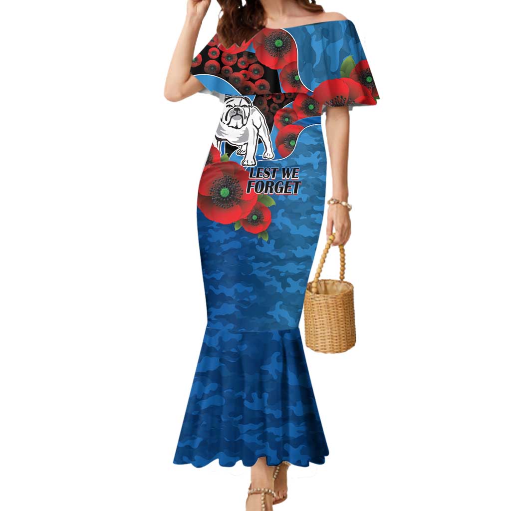 Canterbury-Bankstown Bulldogs ANZAC Personalised Mermaid Dress Lest We Forget Poppy Camo