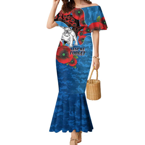 Canterbury-Bankstown Bulldogs ANZAC Personalised Mermaid Dress Lest We Forget Poppy Camo