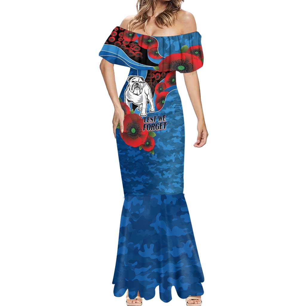 Canterbury-Bankstown Bulldogs ANZAC Personalised Mermaid Dress Lest We Forget Poppy Camo